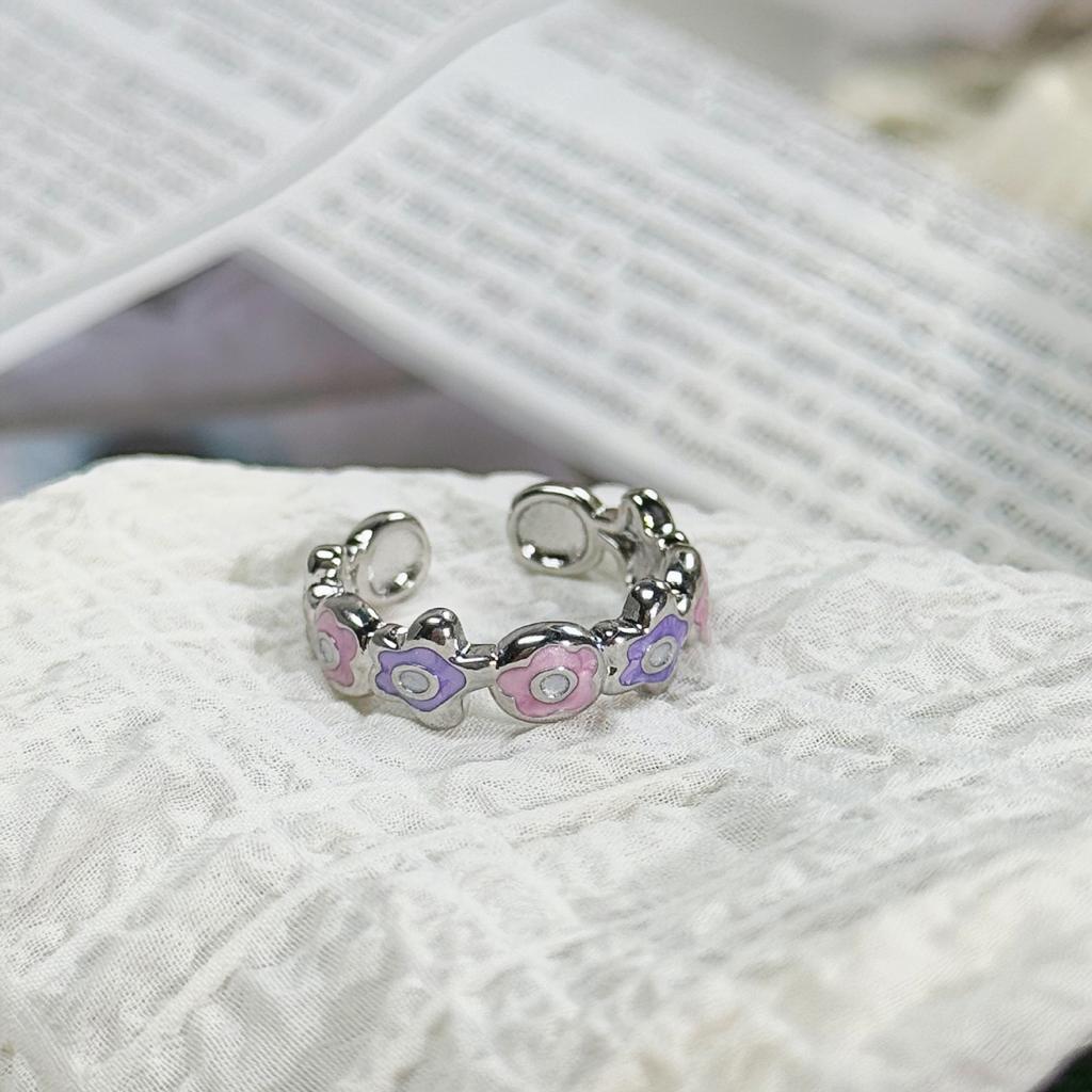 Purple Romantic Enamel Oil Dropping Butterfly Flower Opening Ring Female Niche Sweet Temperament Ring