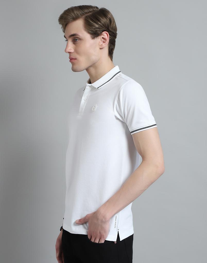 Monte Carlo Mens Solid White Collar Neck Half Sleeve T-Shirt