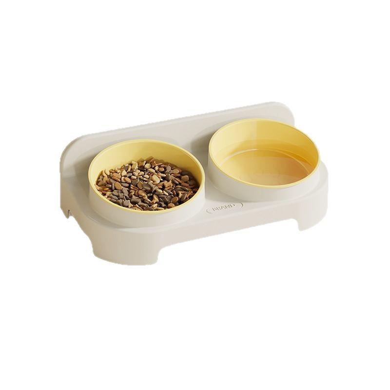 Eco-friendly Double Cat Bowl with Slanted Design - Protects Cervical Spine and Prevents Overturning, Suitable for Food and Water.