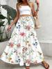 Damen Midirock mit Blumenprint Urlaubsstil Hoher Bund A-Linie Sommerlich Lässiger Rock für Damen Elastischer Bund Fließender Rock