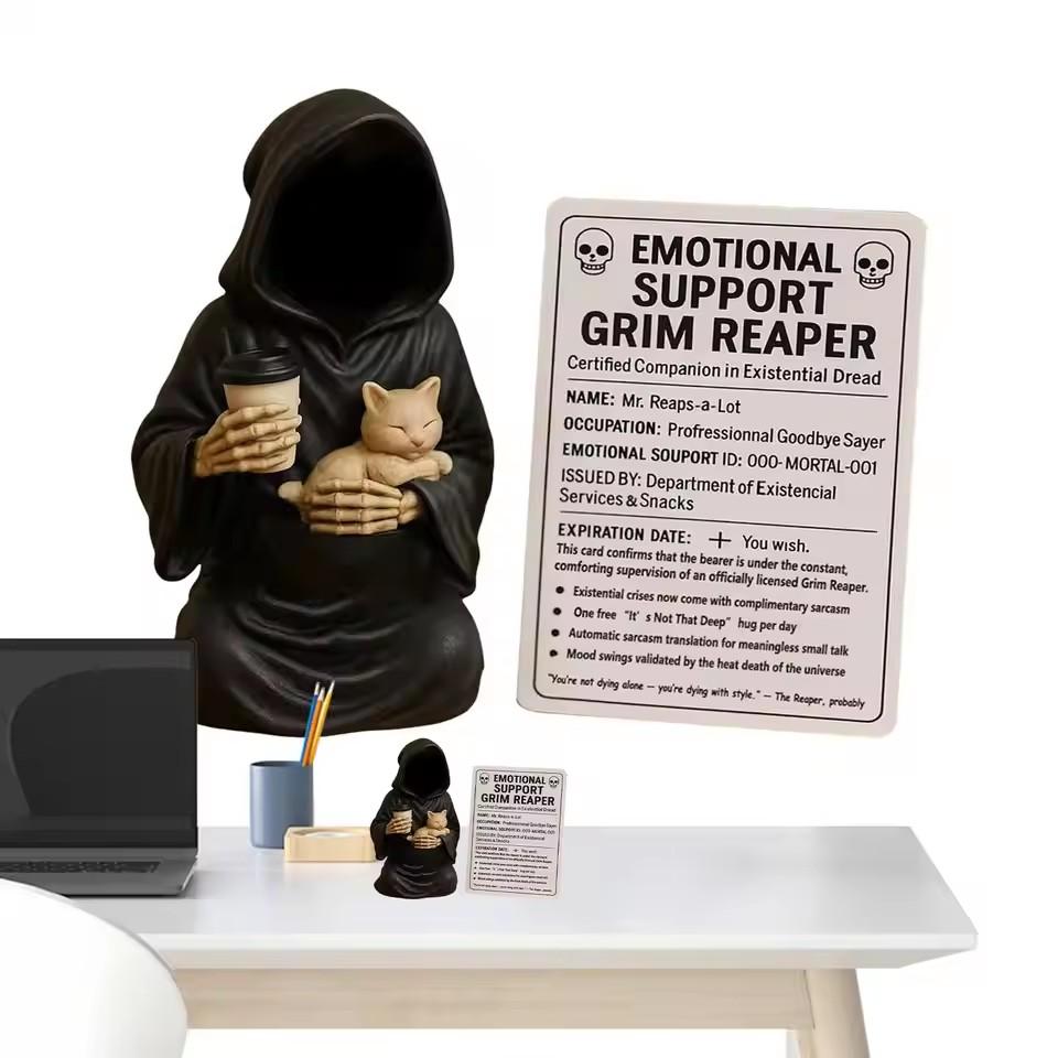 Halloween Gothic Black Death Statue DeathThemed Sculpture for Desk Horror Desktop Decoration Resin Grim Statue Craftsmanship