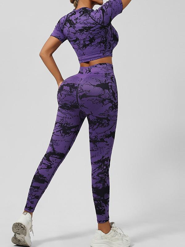 Tie-Dye Yoga Set: Beautiful Back Sports Bra & High-Waist Peach Lift Leggings