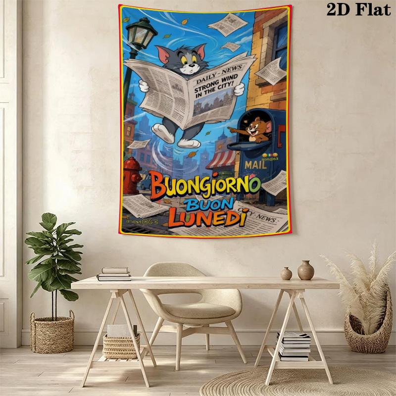 Tom Jerry Classic Adventure Tapestry Wallmounted Fashion Print Work Of Art Background Cloth Wall Decoration