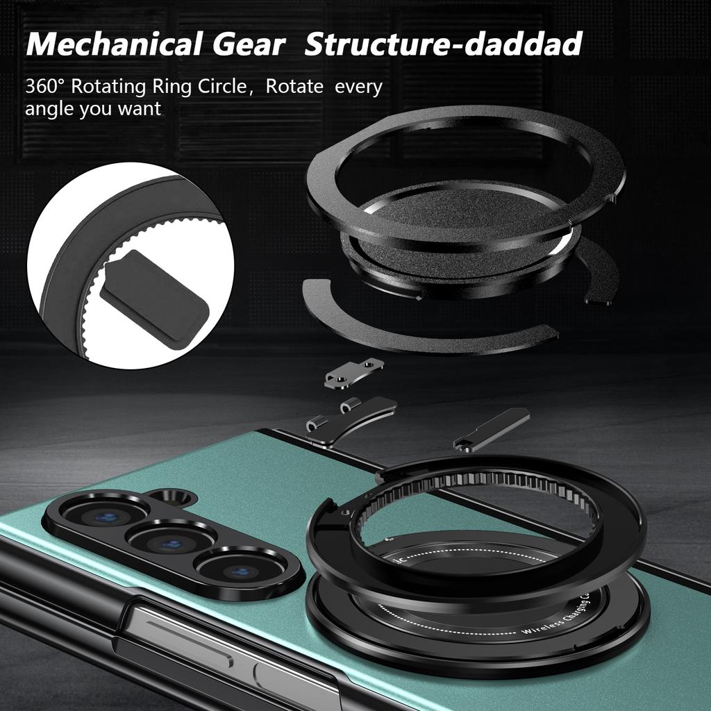 Aluminum Alloy Plate PC Back Cover Z Fold 7 Phone Case with 360° Rotatable Magnet Metal Bracket for Galaxy Z Fold 7/6/5/4