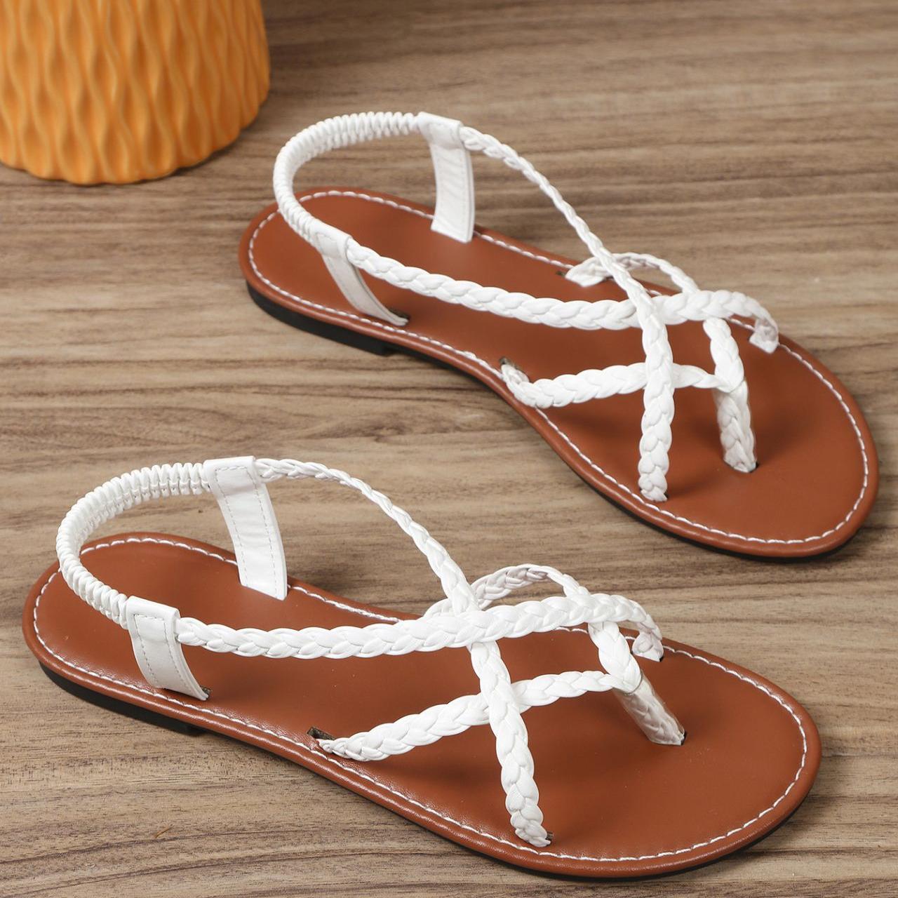 Женские сандалии на плоской подошве, летние модные тканые гладиаторские сандалии, женская пляжная праздничная обувь 36 белый