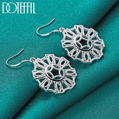 925 Sterling Silver Round Geometric Pendant Earrings, Fashionable Wedding Jewelry