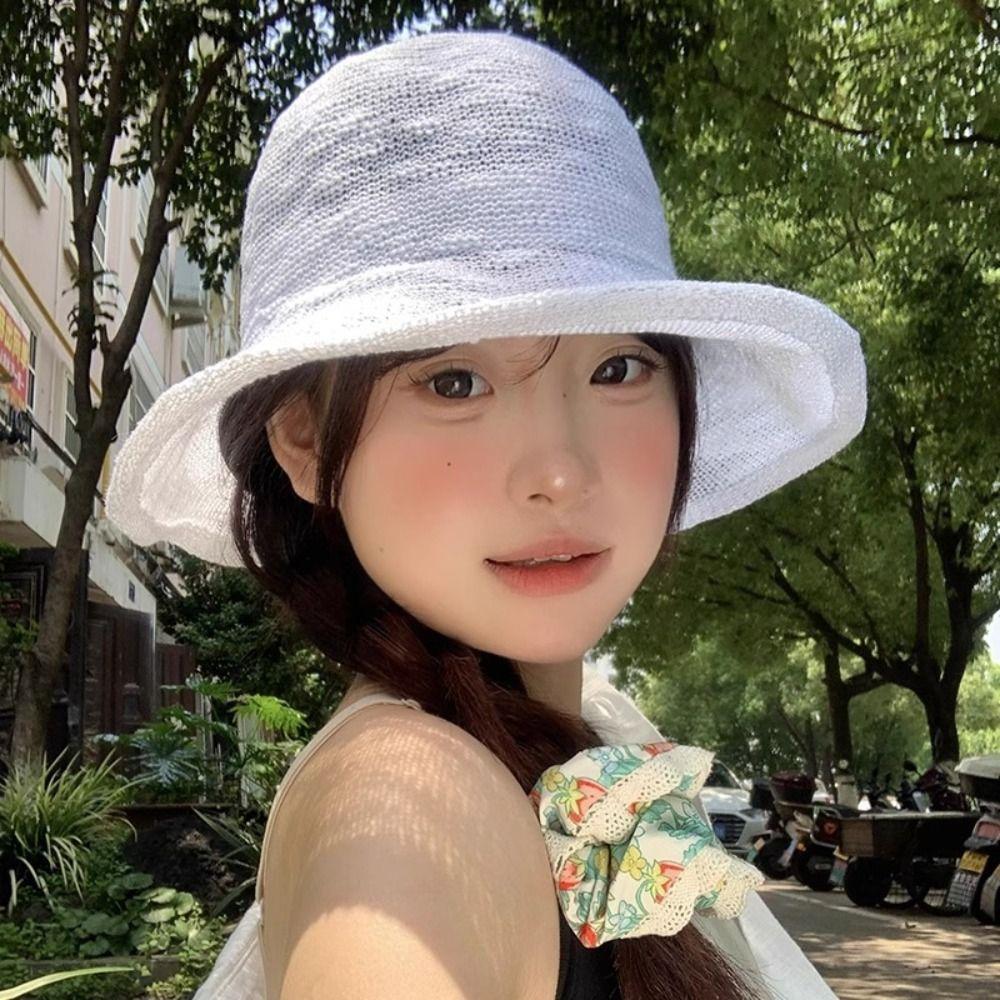 Korean Knitted Bucket Hat Thin Basin Cap Casual Fisherman Hat  Summer