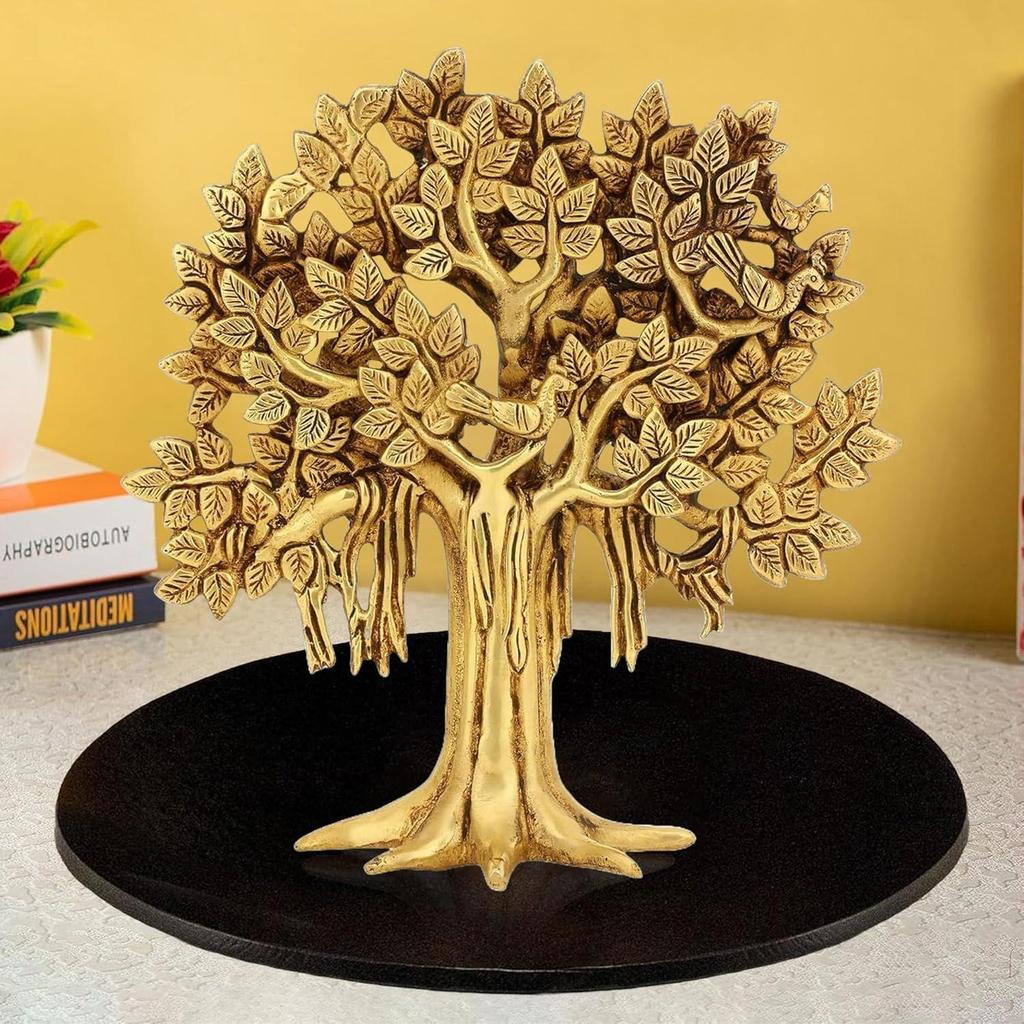 Kalpavriksha Tree Pure Brass Bird Brass Tree of Life Home Decor Gift for Good Luck Vastu and Fengshui Showpiece