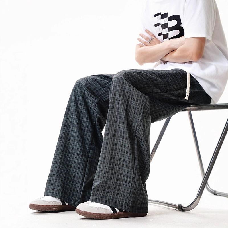 Šedé ležérní kalhoty ve stylu lenošení Pánské letní v hongkongském stylu Široké nohavice Americké volné ležérní rovné kalhoty Pánské oblečení