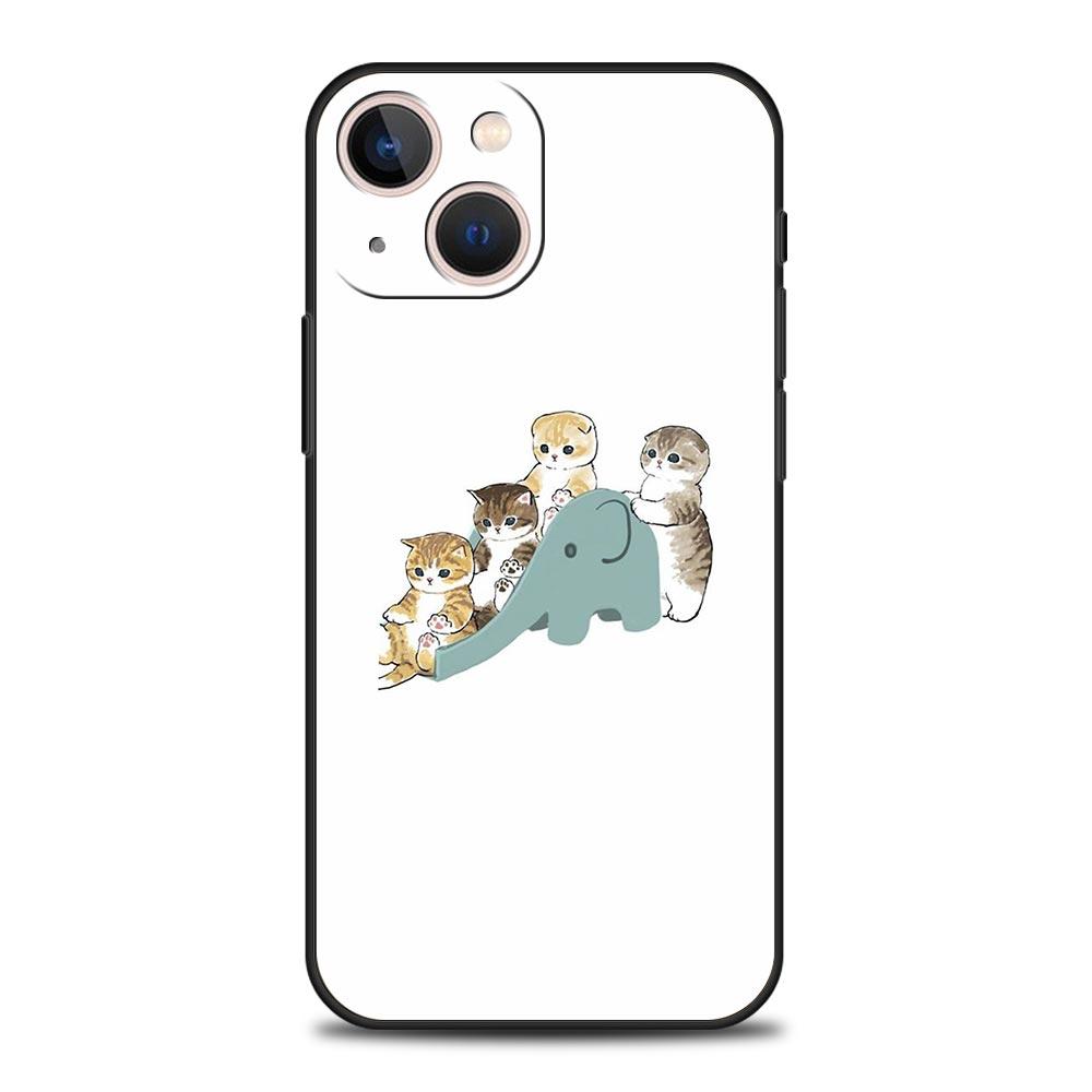 Cute Animals Cat Cartoon Phone Case For iPhone 17 16 15 Pro Max 11 12 13 14 7 8 Plus SE 2020 X XR XS Cover Soft Black
