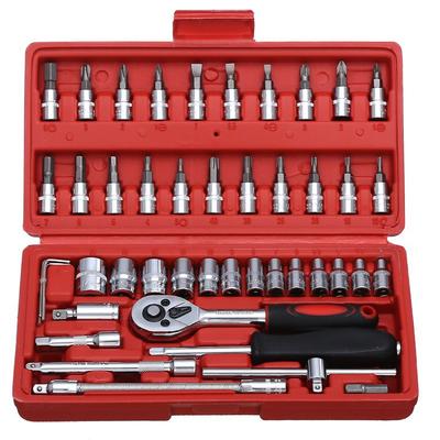 46 Pz 1/4 DR Cassetta Attrezzi per Riparazione Auto Chiave Cromo Vanadio Utensili Manuali e Cricchetto Set di Bussole
