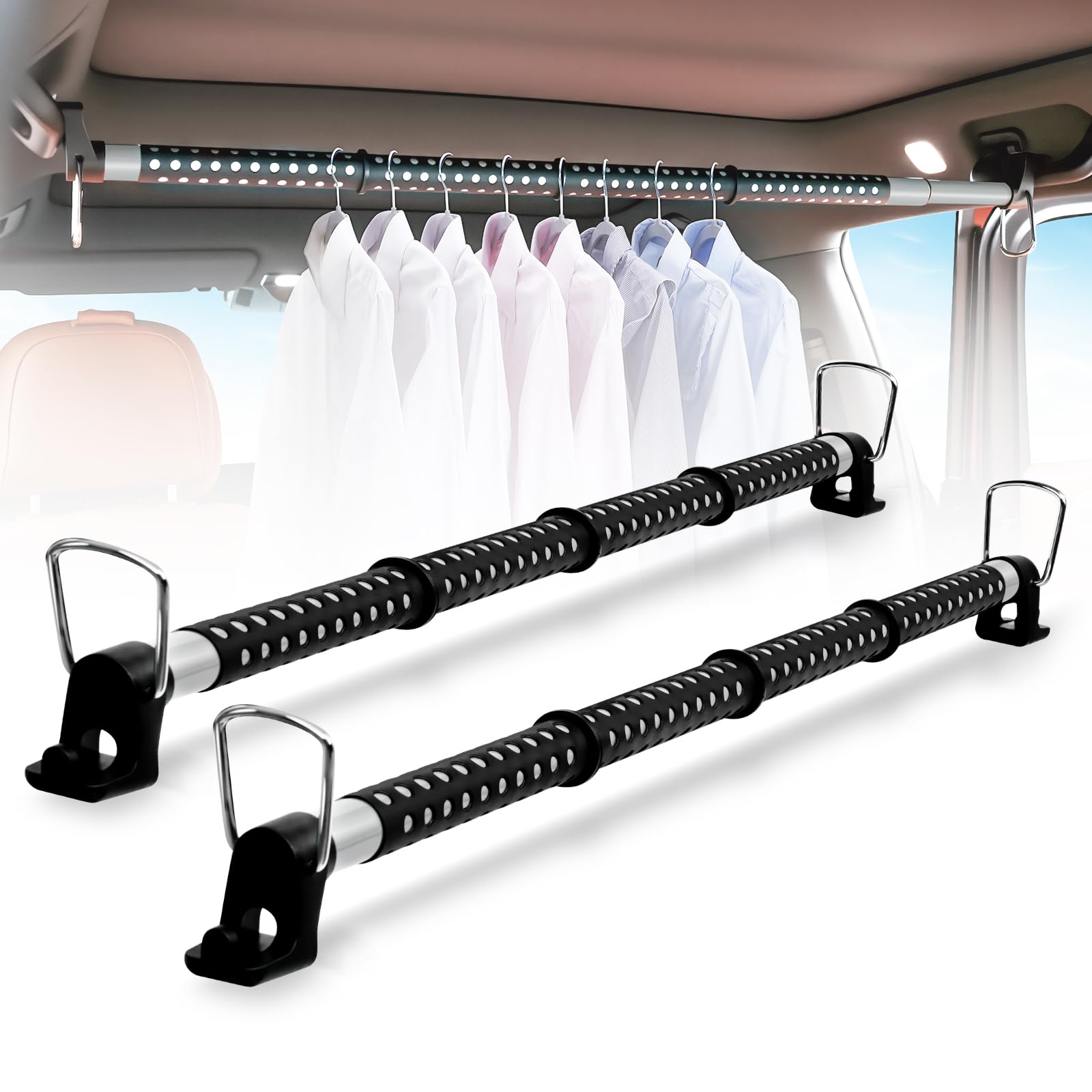 

Vevesoas Вешалка для автомобиля Металлическая для развешивания рыболовной одежды Сушка Потолок салона автомобиля Грузоподъемность штанги 22 кг, Штанга, Раздвижная, 91 см-163,5 см, чёрный