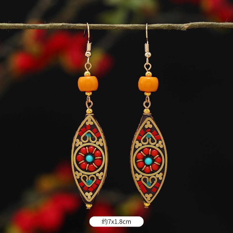 Retro Exotic Style Nepalese Earrings Tibetan Niche Design Personalized Long Earrings Simple Earrings Women