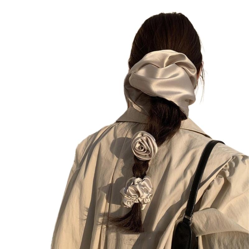 Hair Tie Rose Ribbon Hair Rope Rose Silky Scrunchies Princess Ribbon Tie Princess Scrunchies Hair Tie Rosettes