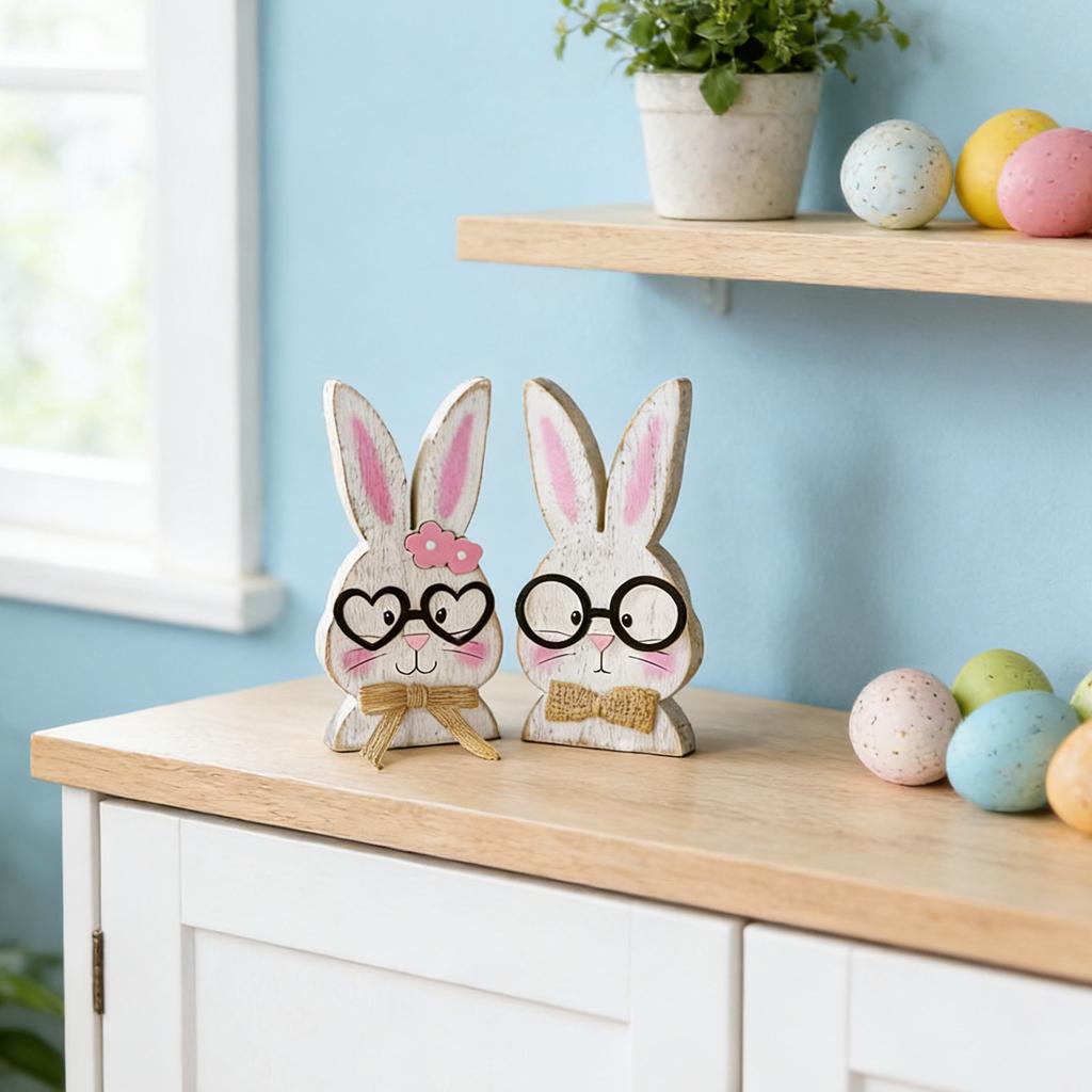 Wooden Cute Bunny Ornaments, Holiday Decoration Ornaments