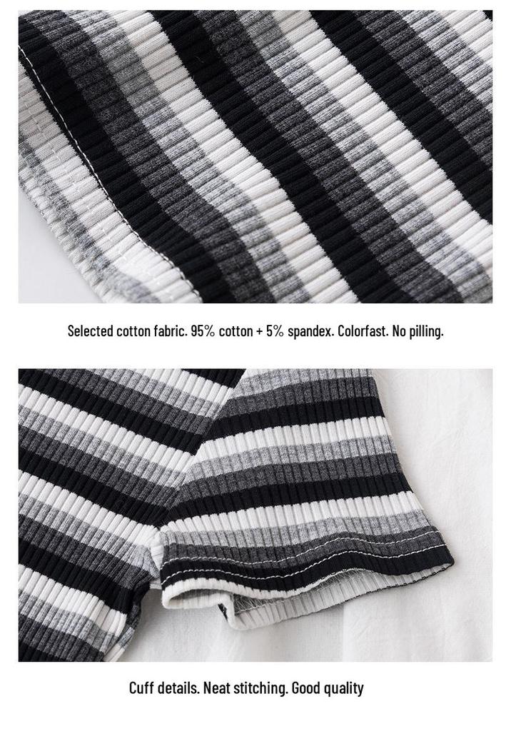 Women's Rainbow Striped Cropped Short Sleeve Top, Hyuna Style, Tight Fit, High Waist, Belly Button Show