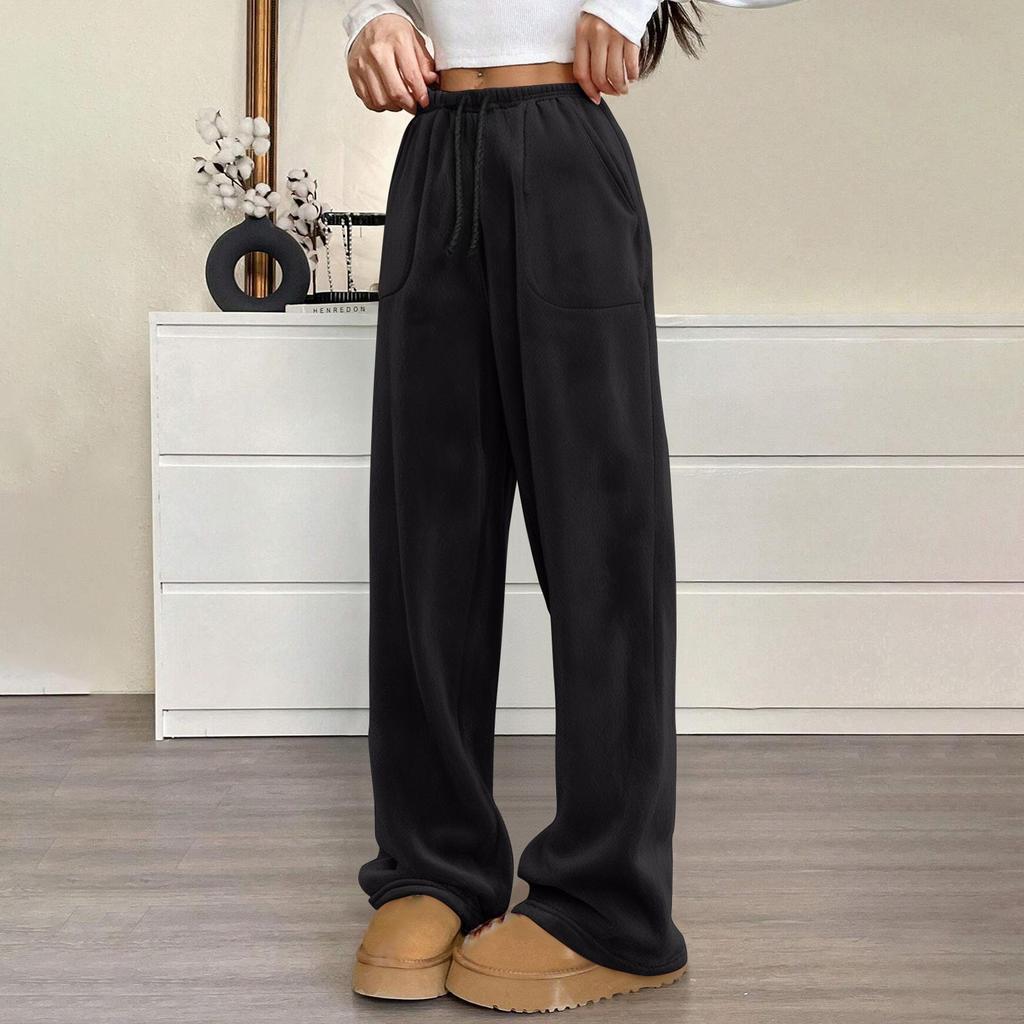 Pantalon de pyjama pour femme en peluche, pantalon de nuit doux, taille élastique, pantalon de couleur unie avec 2 poches