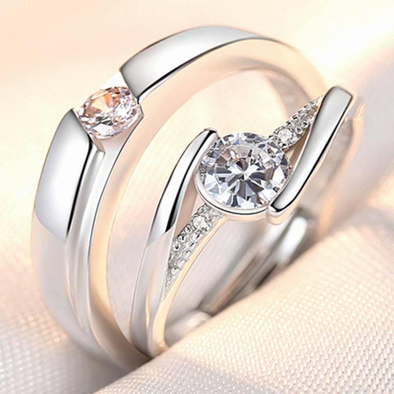 Korean Style Zircon Couple Rings: Elegant, Versatile, Adjustable Crown Design for Men and Women