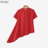 ZANZEA Women Casual Round Neck Short Sleeve Asymmetrical Hem Blouse