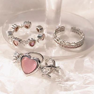 Pink Love Ring Female Niche Design High-end Girl Pink Diamond Light Luxury Unique Adjustable Fashion Personality Tide