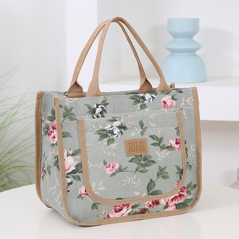 Floral Print Lunch Bag Large Capacity Handbag Thickened Thermal Insulation Bag Thermal Insulated Bag Women