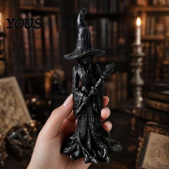 Resin Witch Decoration Statue, Gothic Halloween Figurine, Dark Night Collectible Fantasy Ornament for Desktop, Bookshelf, Home, Office Decor Art