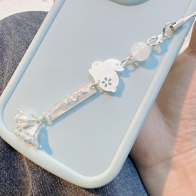 Creative Moon Rabbit Beaded Phone Lanyard Chinese Style Mobile Phone Charm For Girls Mobile Phone Chain Keychain
