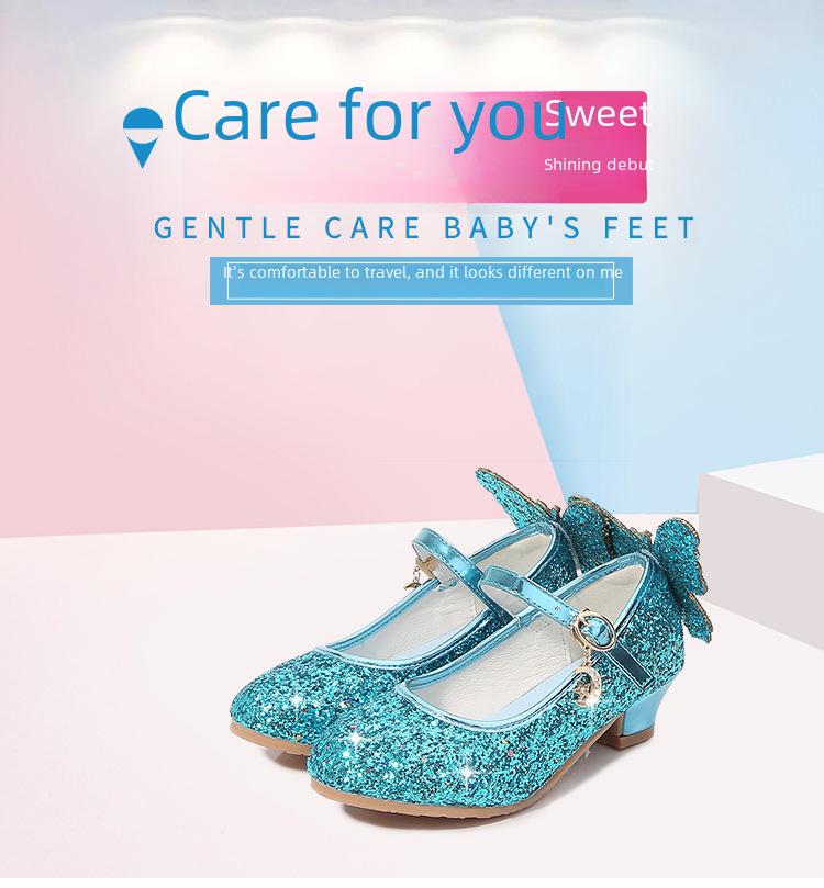 2025 neue koreanische Kristall Pailletten Prinzessin Schuhe für Mädchen mit weichen Ledersohlen