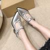 Women's Thick Heel Shoes Spring New Pointed Head Shallow Mouth Rivets Metal Buckle Line Belt High Heels