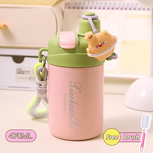 Cartoon Charming Stainless Steel Insulation Water Bottle Outdoor Use Double Drink Thermos Cup Lightweight To Carry Children Vacuum Straw Thermal Cup