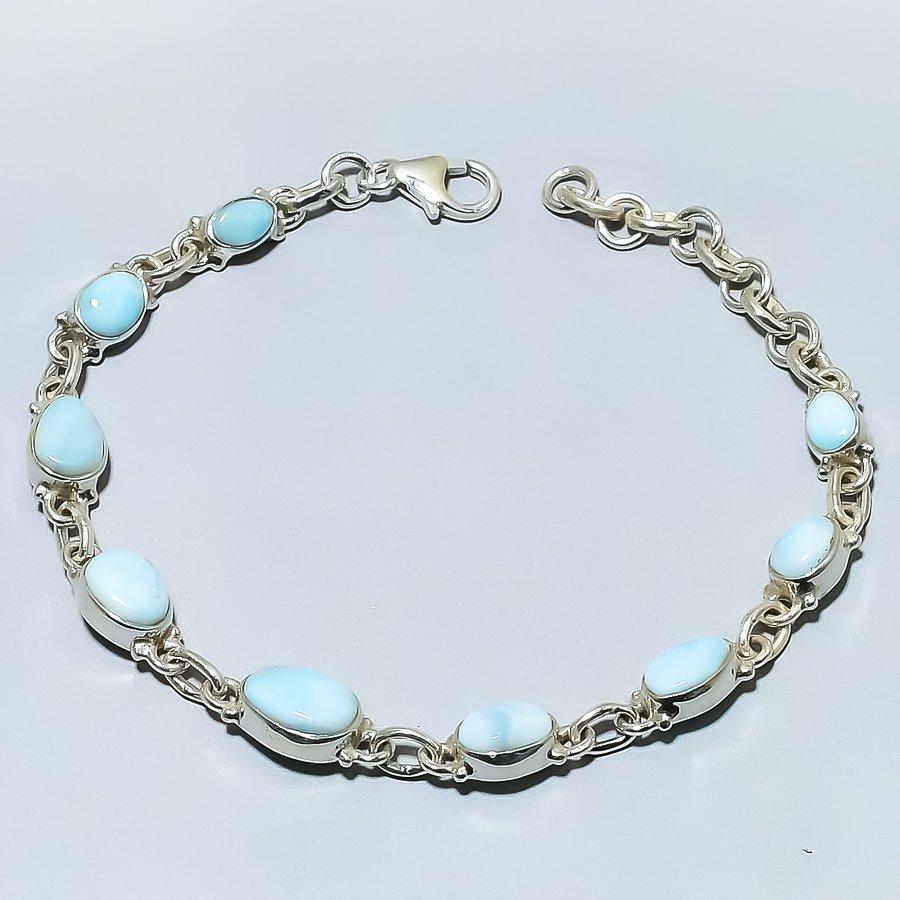Natural Republic Larimar Gemstone Handmade 925 Solid Silver Bracelet 7-8" p5T77