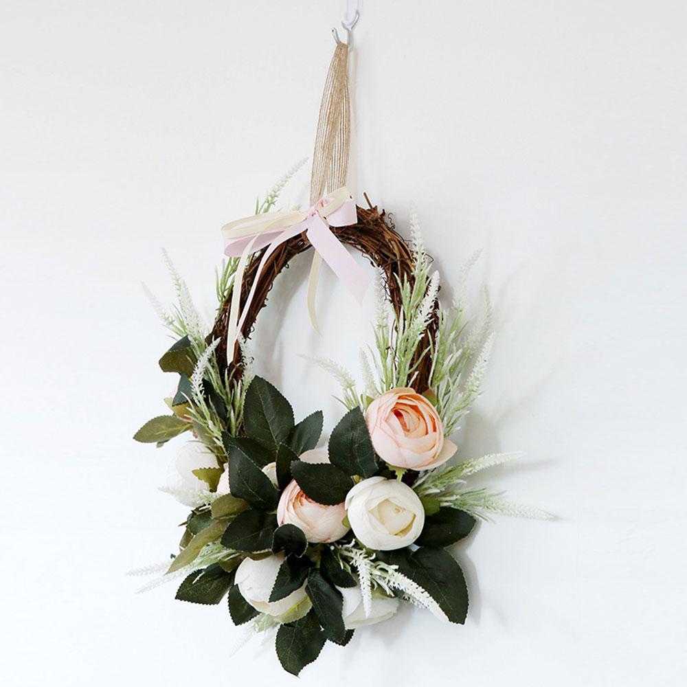Artificial Rose Wreath 12.6in Front Door Floral Wreath with Leaves for Spring Wedding Wall Window Indoor Outdoor Home