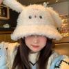 Sweet and Cute Rabbit Ear Plush Bucket Hat Women's Autumn and Winter Cold and Warm Versatile Face Small Ear Protector Basin Hat