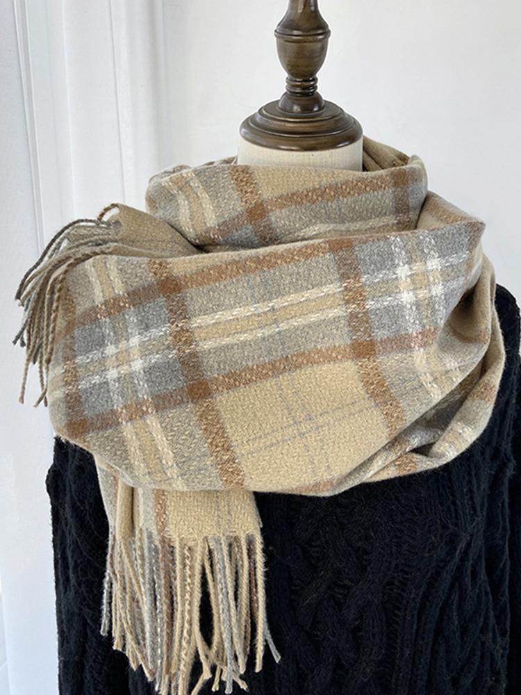 Winter Women Retro Knitted Scarf Headscarf Mujer Lady Men Elegant Preppy Plaid Print Scarve Foulard Wrap Shawl Unisex Korean New