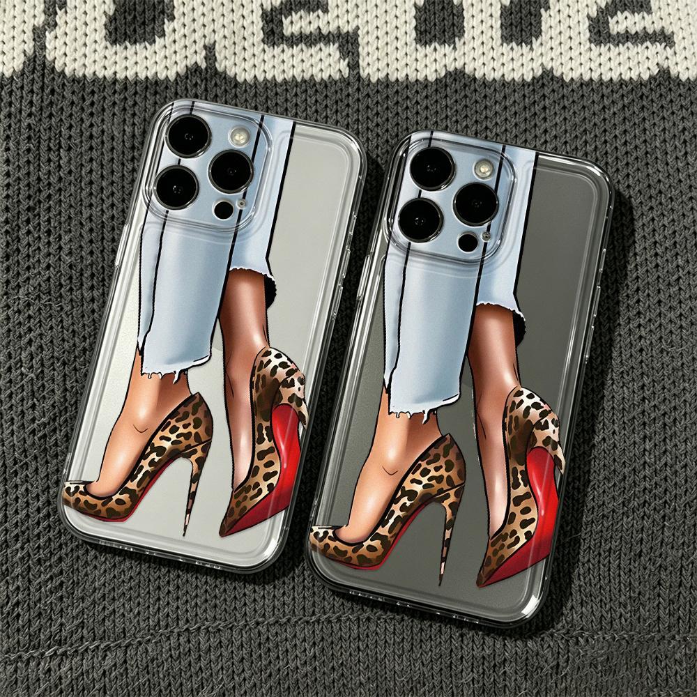 Leopard High Heels Phone Case For Iphone 16 Pro Case Iphone 13 14 11 12 15 Pro Max 14 Plus 12 13 17E 16E Silicone Soft Cover