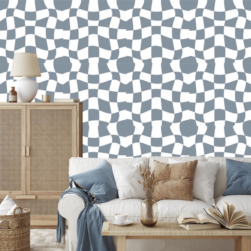 Wallpaper Free Checkerboard Blue, Light Gray Background 50x1000
