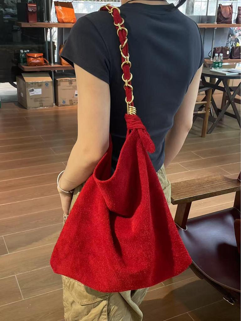 Women's Versatile Frosted Leather Tote Bag with Braided Rope Details - Large Capacity Shoulder Handbag