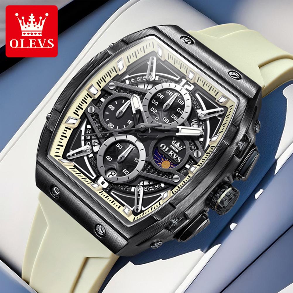 OLEVS Watch Men Chronograph Quartz Wristwatch Big Dial Moon Phase Hand Clock Date Waterproof Original Fashion Men's Watches