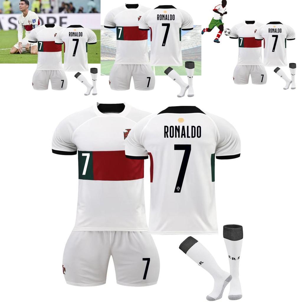 Premium White 7 C.ronaldo Football Kit Set With Original Socks 2022 World Cup Edition