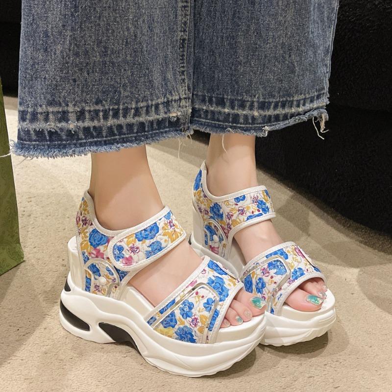 New sandals muffin Velcro large size platform sandals colored super high heel women's shoes