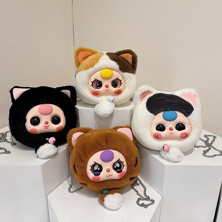 Three Cat Baby Themed Plush Shoulder Bag Outdoor Crossbody Bag Cute Handbag