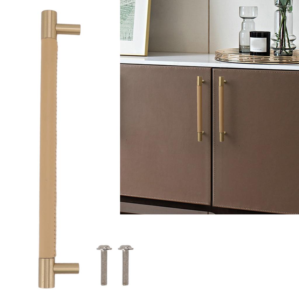 Cabinet Door Handle 224MM Hole Pitch Lther Brass Light Luxury Cupboard Bar Pull Handle for Home Wardrobe Drawer