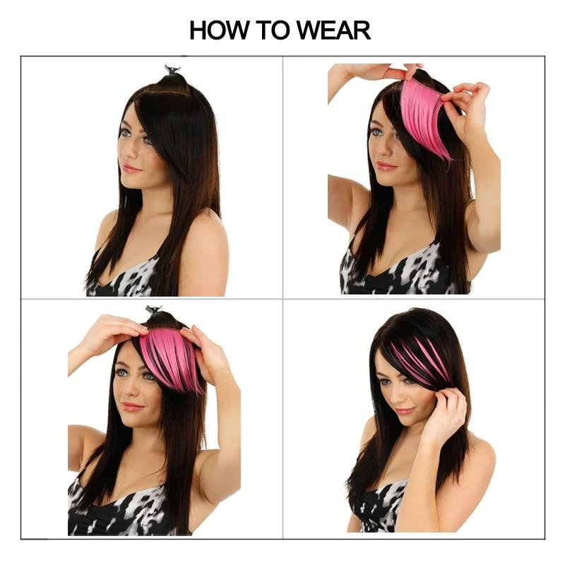 XINRAN Colorful Synthetic Hair Pieces Clip In Bangs Hair Extensions Temperature Fiber Hair Accessories For Women