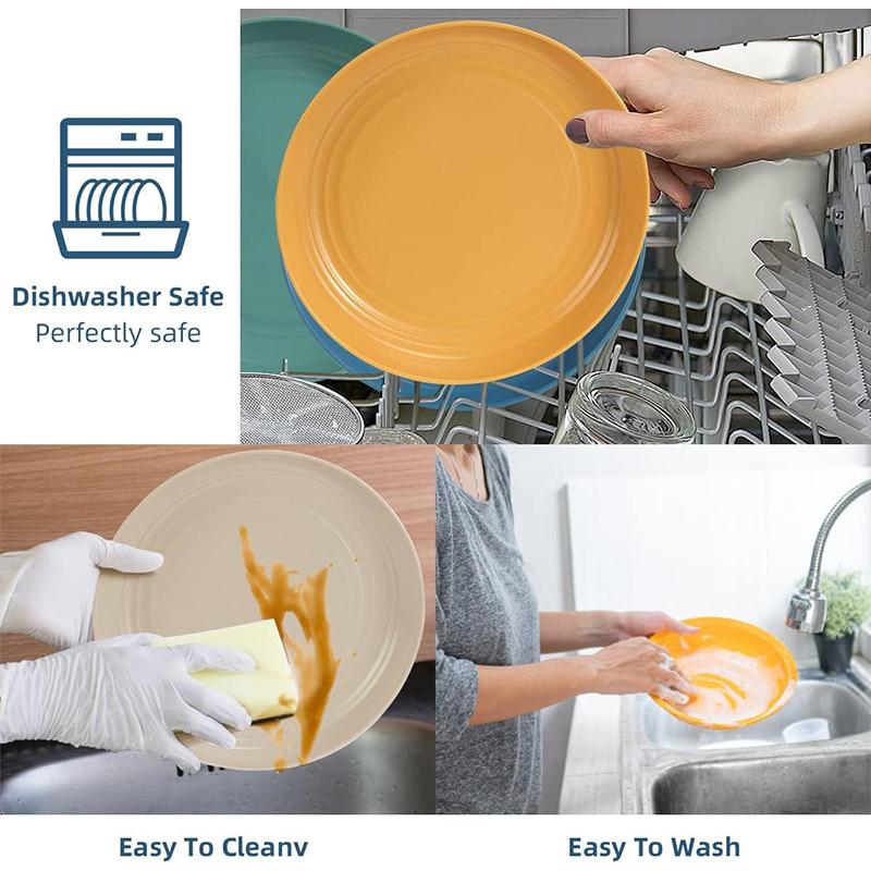 12Pcs Colourful Wheat Straw Dinnerware Sets Reusable Wheat Straw Plates and Bowls Sets Kitchen Unbreakable Dinnerware Sets
