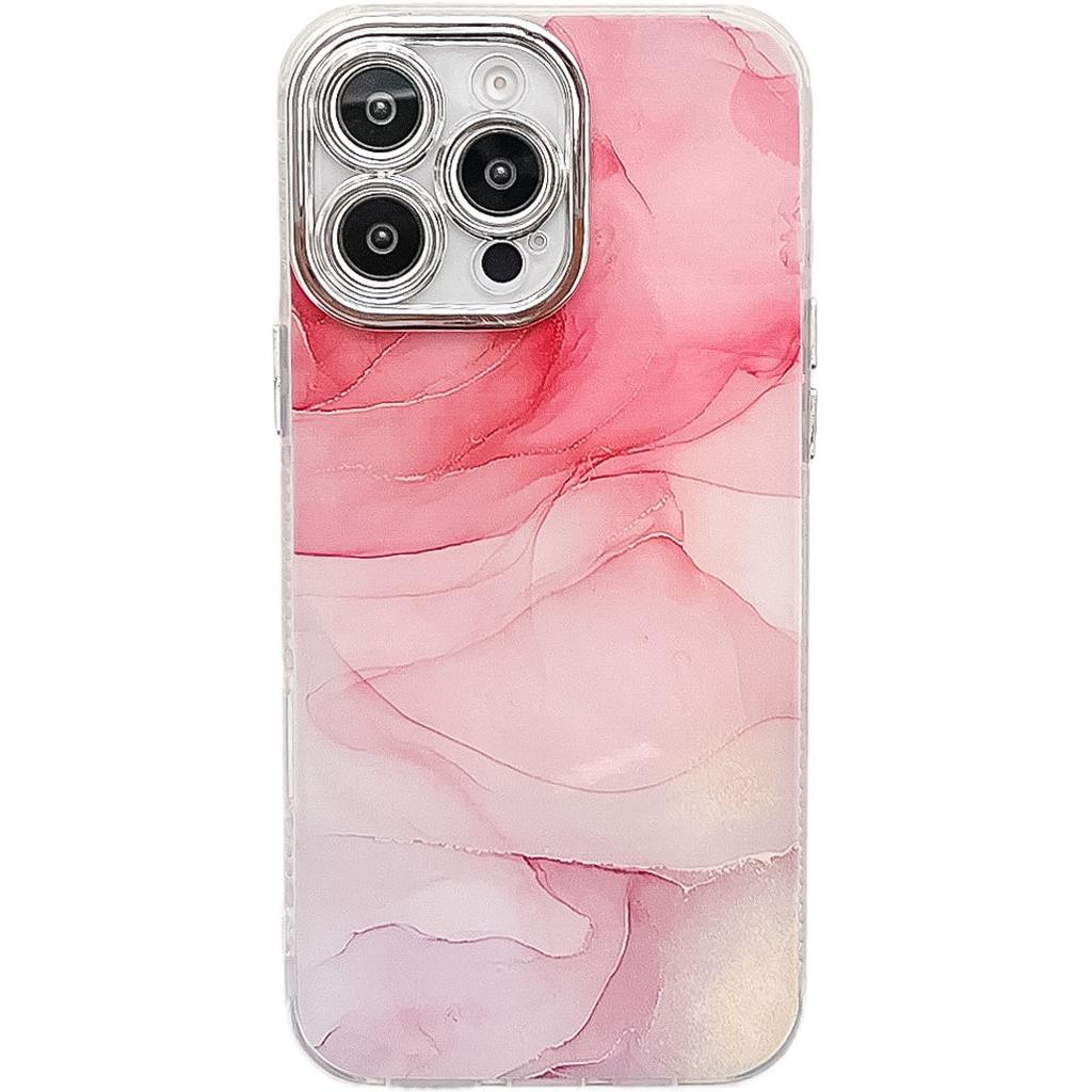 Electroplating Fine Hole Marble Pattern Suitable for IPhone16promax Mobile Phone Case IMD Apple 15 Anti Fall Protection Case