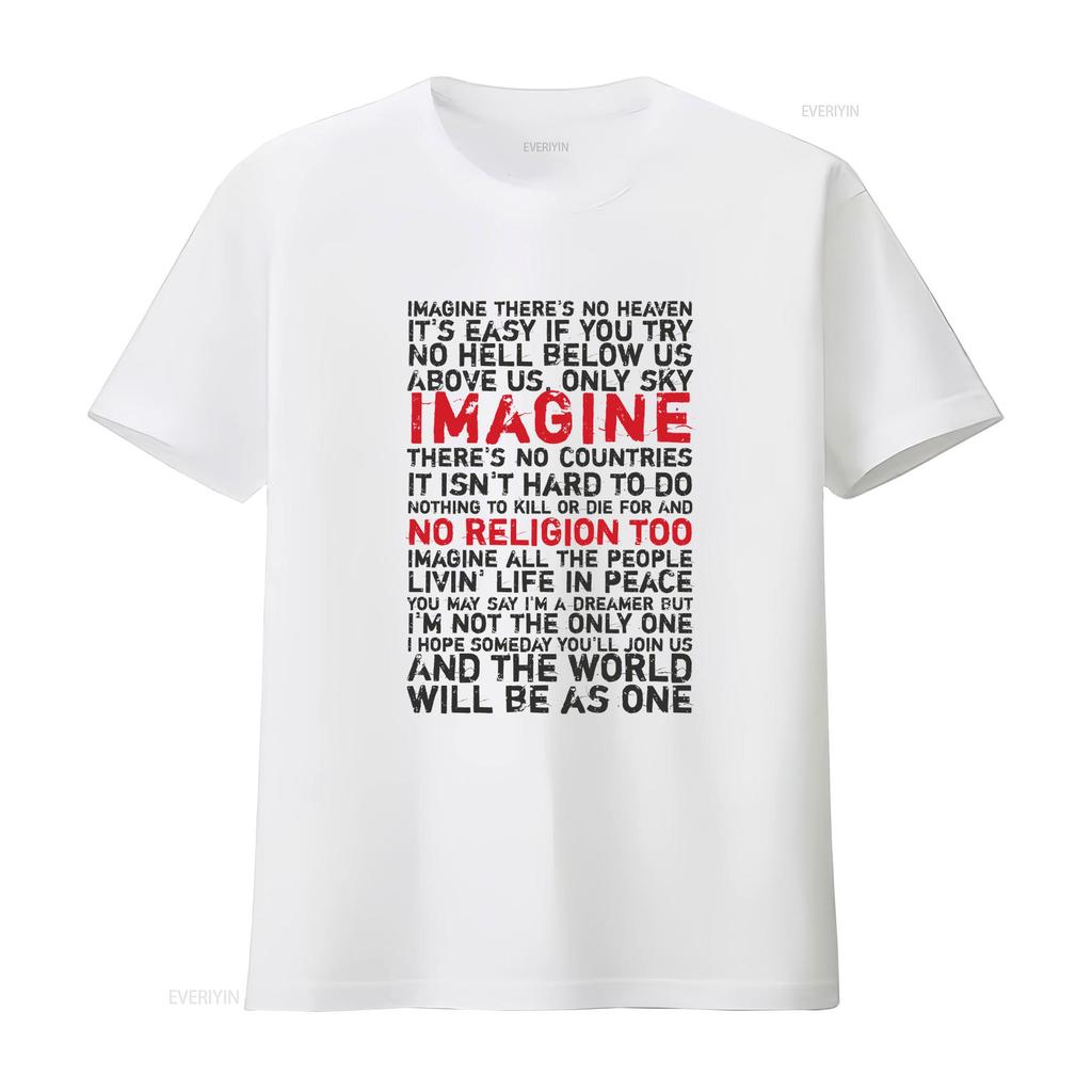 Wyobraź sobie koszulkę Lennon z tekstami vintage, lekko zmiękczoną, casualową, wszechstronną, wygodną, z grafiką, dla mężczyzny, unisex