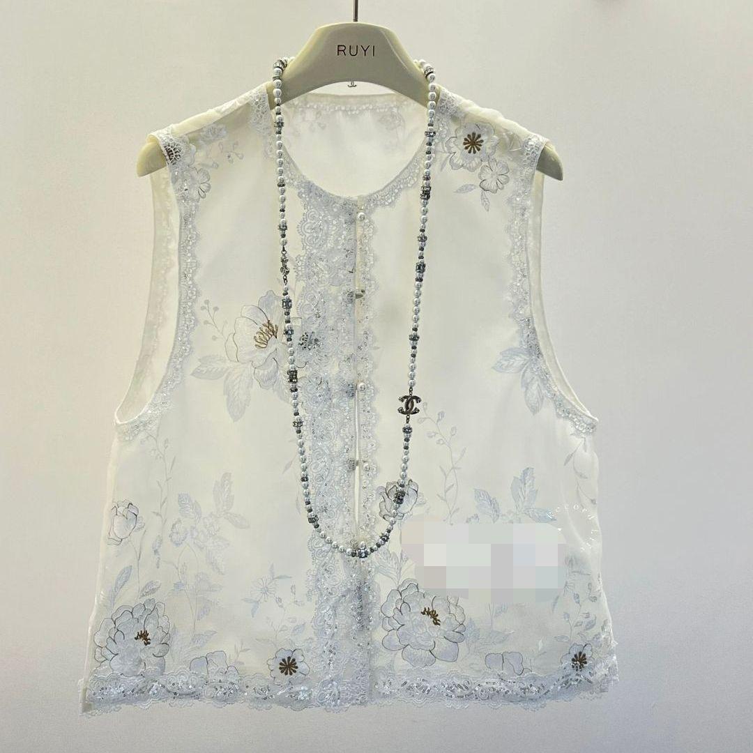 

2025 новый жилет жилет летний тонкий темперамент летний топ бисерный вышитый жилет 3XL [recommended 138-75 kg] белый