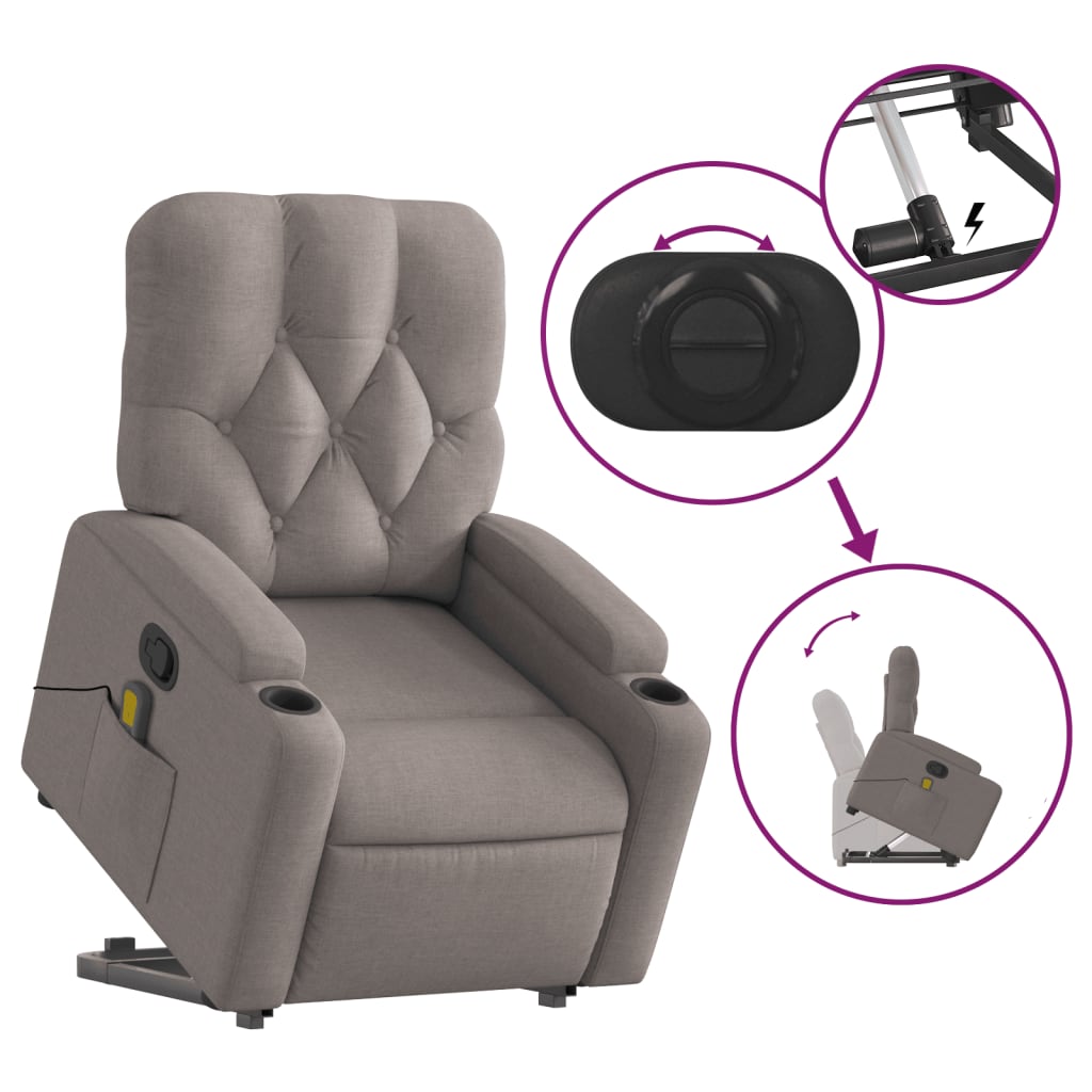 Massage Recliner with Rising Function Taupe Fabric