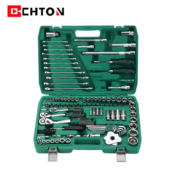 121-Piece Green Ratchet Wrench & Socket Tool Set with 72-Tooth Mechanism for Auto Repair