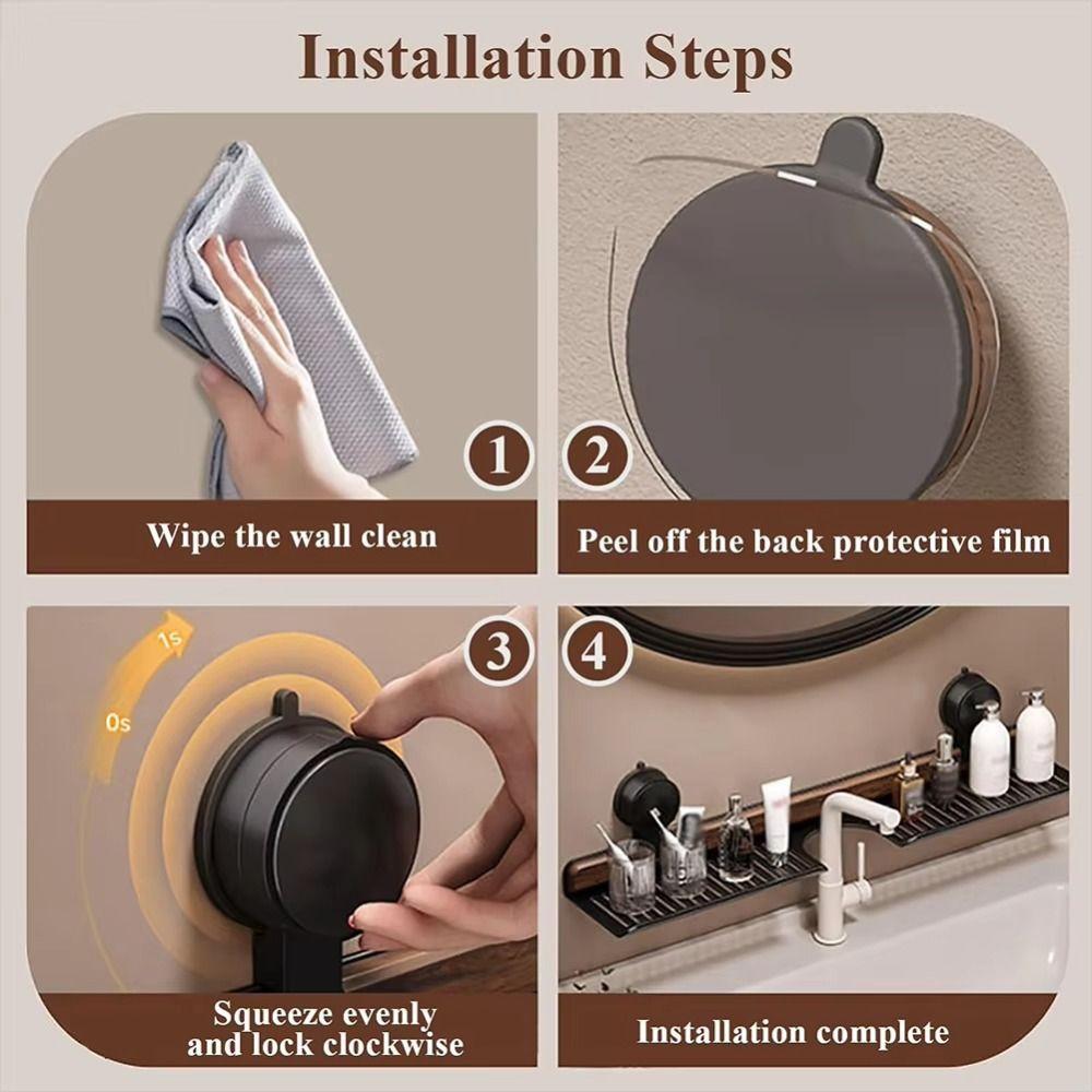 Walnut Finish Suction Cup Bathroom Shelf Wall Mount Shower Shelf Over Faucet Sink Rack  Bathroom
